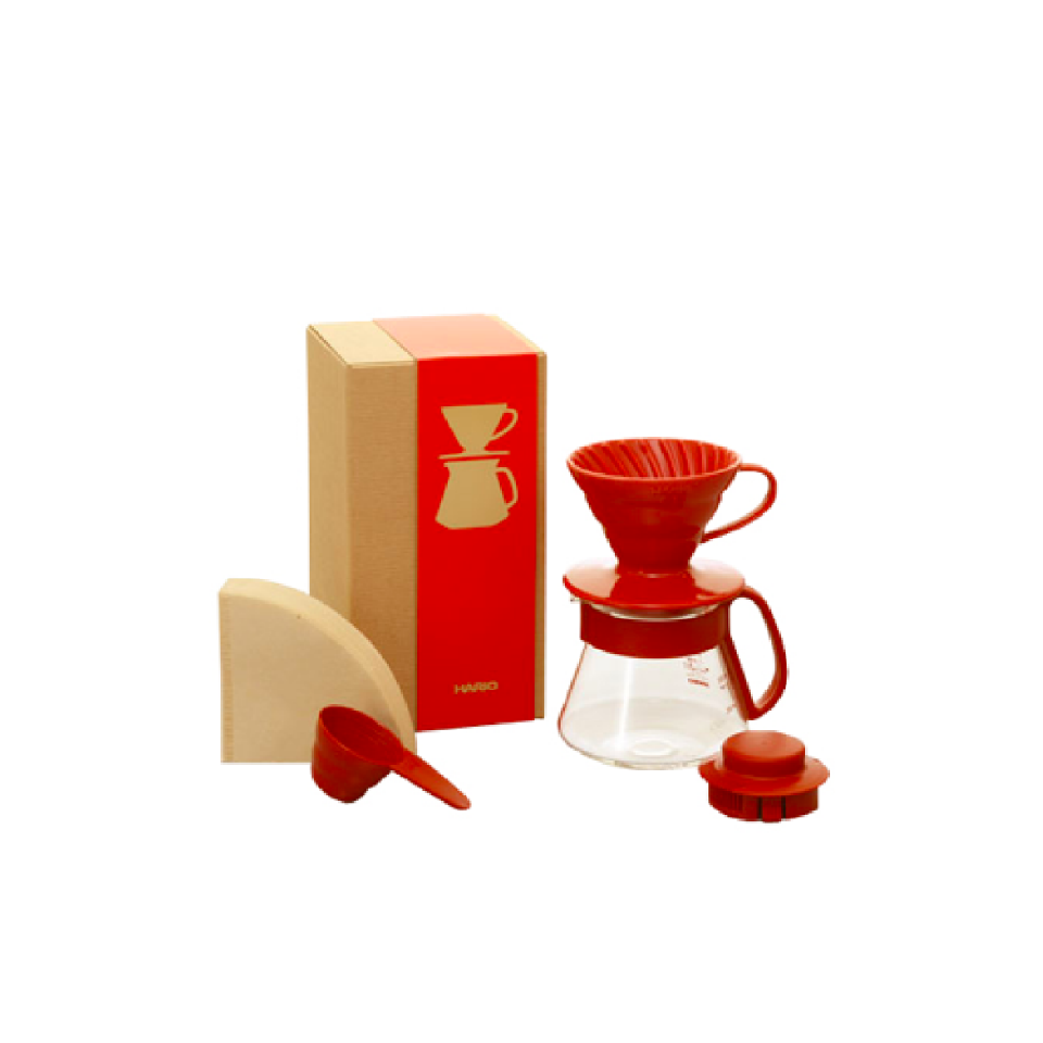 Hario V60 Coffee Dripper and Pot Set (Size 01, Red)